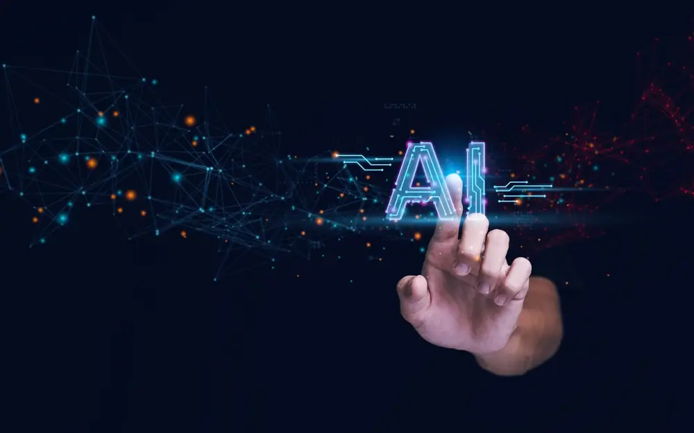 AI revolutie 1 Man,Using,Tools,Ai.,Technology,Smart,Robot,Science,And,Artificial